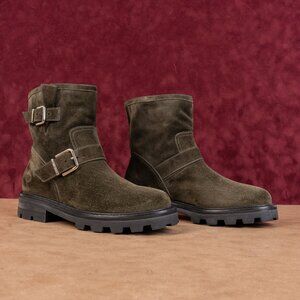 Jimmy Choo Wmn Youth II Buc Moto Biker Green Festival Suede Boots 9US EUR 39.5
